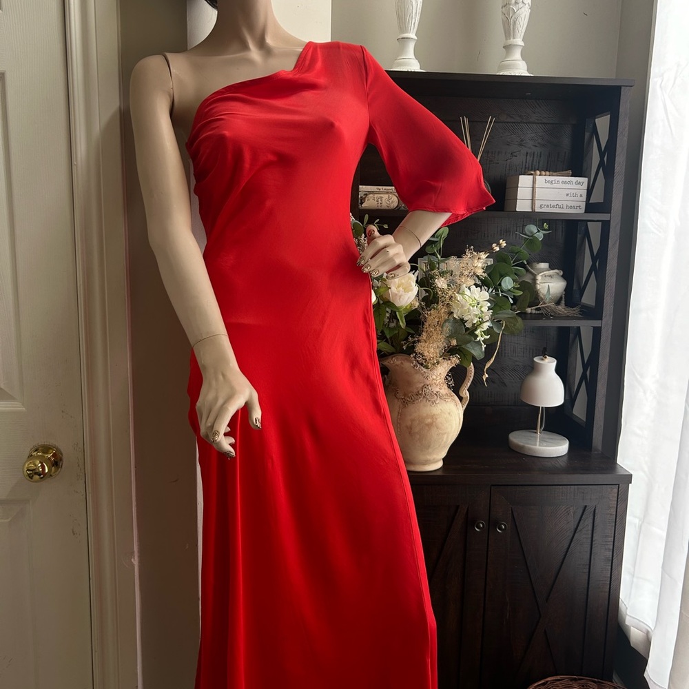 Zara Red Asymmetrical One-Shoulder Cocktail Dress